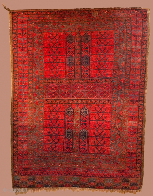 Ersari ensi (tent door rug), third quarter 19th century. Very nice example with first rate shiny wool and top class color. At places low pile. 200x157cm. Inquiries: info@pleijsierproductions.nl     