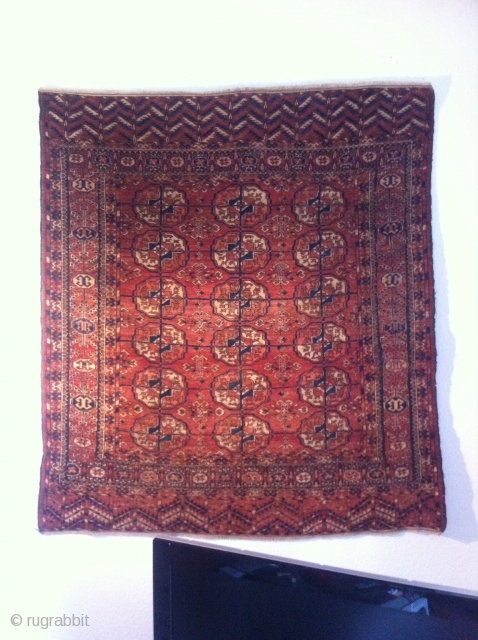 An old Tekke rug with 131/117 cm. Good shape with few not wild spot demages.                  