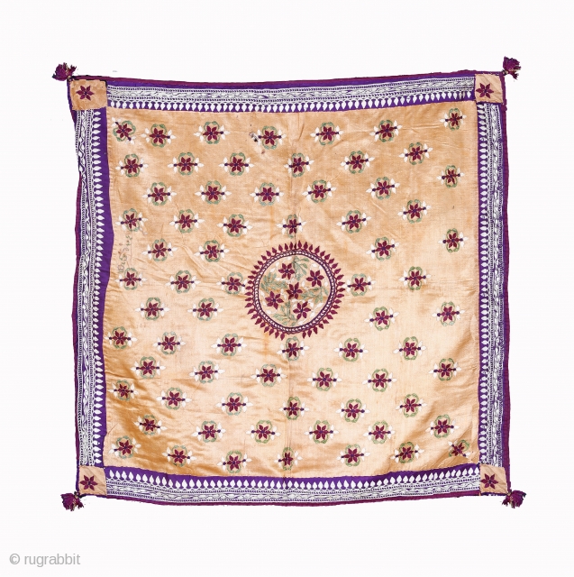 • CHAKLA •

Chakla is a local name for square piece which is used to cover the plate of offering at temples and at marriages to cover the plate of gifts.
Floss silk embroidery  ...