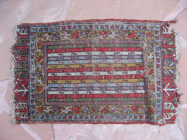 Central Anatolian Yastik. Good colors, not great condition.  2'10" x 1'9".                     