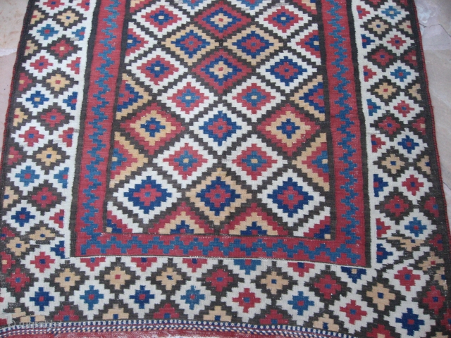 Baktiari Kilim, ca. 1900. Good condition, colors appear natural although the yellow is slightly faded. 8'2" X 5'.
Beautiful balanced design, and heavy, durable weave. 
 SOLD, THANKS      