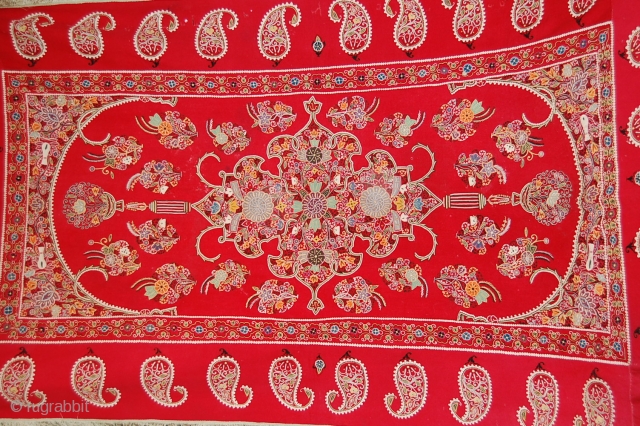 Beautiful 19th c century, Resht ? 240/140 cm, very good condition, embroided on red felt, condition very good, only few small holes, lovely piece.         