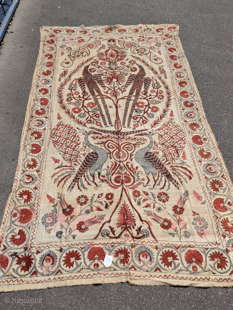 Old Indian textile Palampur early 20th century in beautiful condition, hand painted on cotton with tree of life               