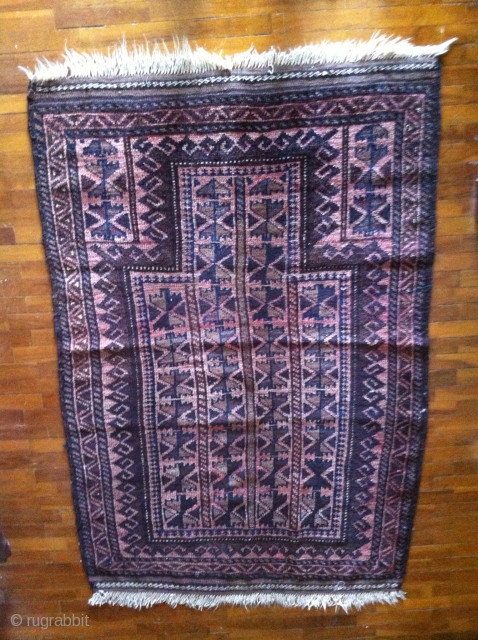 -Baluch prayer rug with the less common red ground-- in all round good condition ,- no wear and no repairs.-Circa 1950s.            