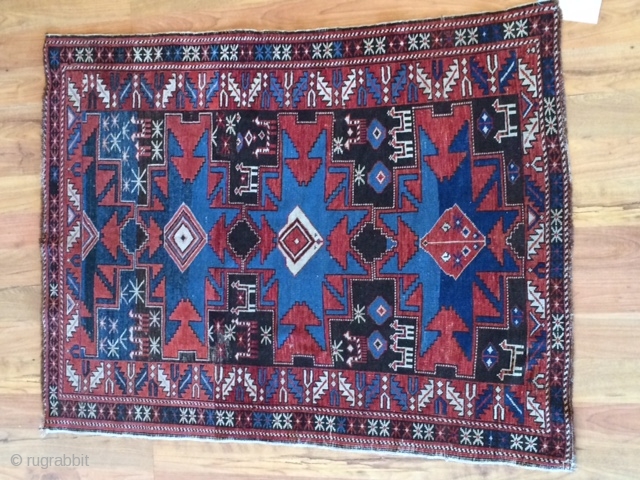 This is an antique Caucasian Shirvan from Circa 1890s-1900s. The size of this rug is 3' - 4" x 4' - 5". The rug short even pile throughout the rug with one  ...