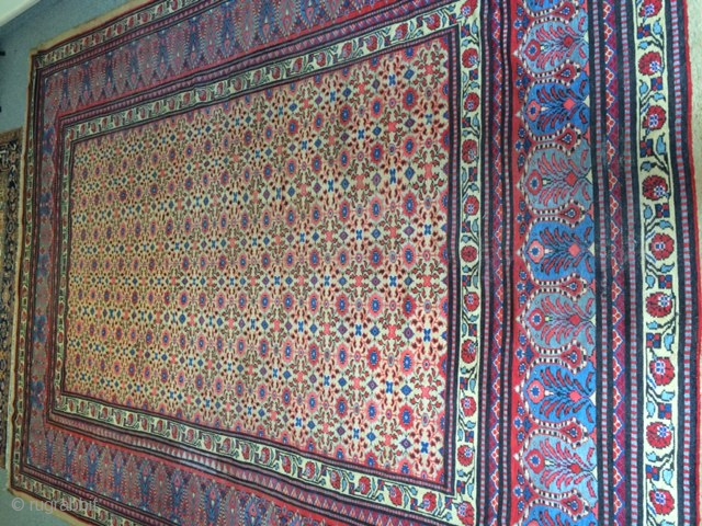 19th Century Agra rug. This is a very decorative Agra Rug that was hand-knotted in the 19th century. It has all natural dyes. The rug has an even low pile throughout the  ...