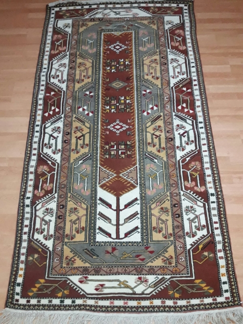 Turkish Antique Ada Milas Rug

Here is a classic Turkish 'Ada Milas' carpet.

Wool on wool. Natural dye. The carpet is naturally dyed Milas wool.
 
90 years old carpet.

4.19 x 8.03 ft (128 x  ...