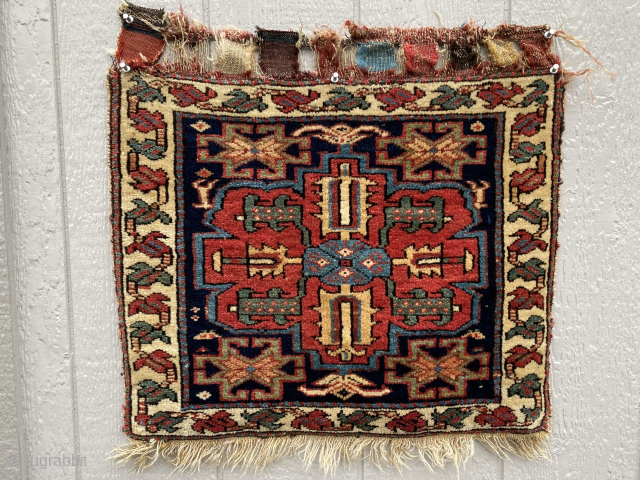 Late 19th c. Qaradagh bag face, 20" x 23".  Great condition with good natural colors (whick don't show well here), and soft, long pile. No repairs.  Bold compelling design. Relatively  ...