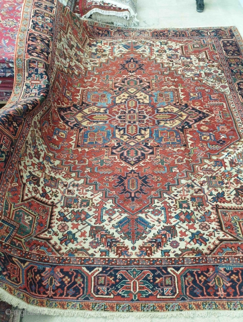 Heris carpet 

Adorable Heris carpet with fascinating medallion,interestingly with this carpet is its measurements which are : 320 * 275 cm  
It has an old repair on one side , circa  ...