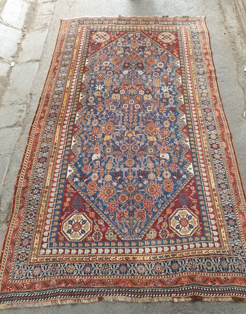 Qashqai rug

Mersmerisizng burst of flowers on this blue field qashqai rug makes this rug an collectible item , almost in excellent condition. Borders has very unique design, it is possibly woven by  ...