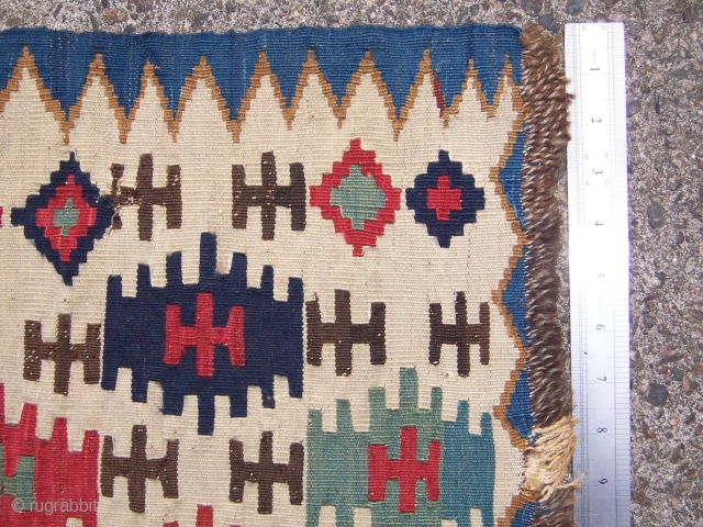 Beautiful small Caucasian Kilim possibly part of saddle bag 
Great colours  fine weaving very restoration circa 1860    49 cm * 68 cm   
    