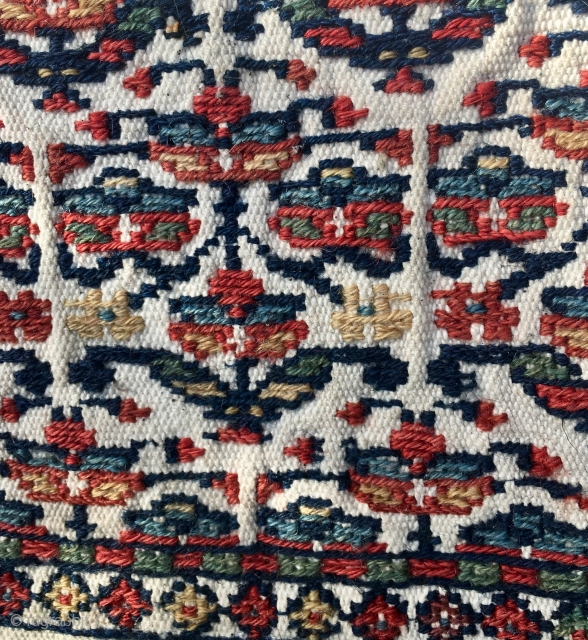 NWPersian ? Rare Bag complete 31cm *55cm   good wool soumack stitch on woven cotton base. Fair good condition beautiful colours circa  1900 all natural dyes     