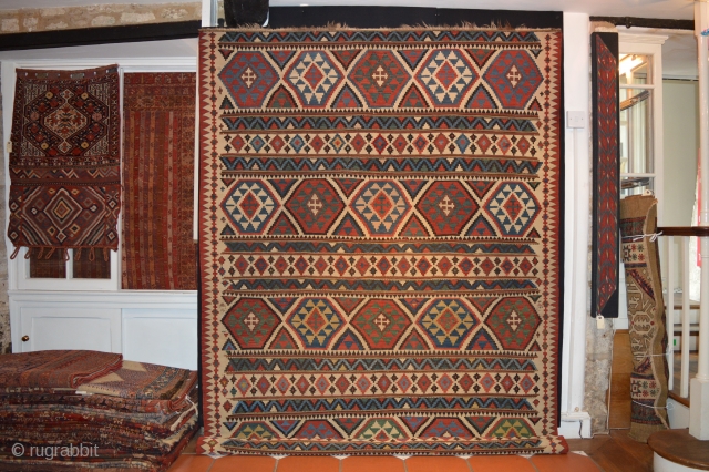 Ref 1430C Shirvan Kelim circa 1880. 9'8 x 6'1 - 294 x 182
Good condition, with no restoration, all natural dyes.             