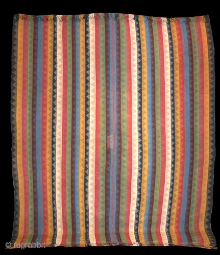 1419 Flatweave from South WEst Persia probably Qashqai.  Known as Moj. Nineteenth century about 8'0 x 5'0.  In good condition except for patch as shown. Dense natural colurs.   