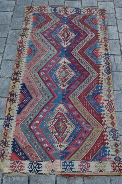 Very pretty Fine Antique Malatya Reyhanli kilim 268 x 142 cm (8ft 11" x 4ft 9")  2nd half 19th century. All natural dyestuffs. Condition: according to age and usage, several places  ...