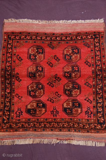 Afghanistan Ersari tribe dowry rug 106 x 99 cm (3ft 6" x 3ft 4")(incl kilim) 1930's natural dyes with synthetic highlights colours: red, dark blue, pinkish red (fading aniline), brown, dark brown,  ...