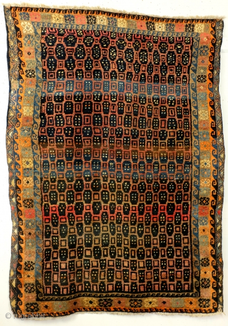 Very unusual  crazy Hamadan, tribal? in fair condition. 
size: 190 x 140 Cm.                   