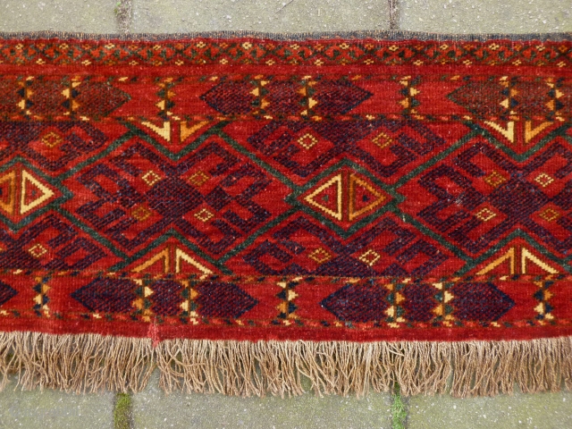 Ersari Beshir Torba, 35 x 138 cm., 14" x 55", 2nd half 19th c. Good pile and with all well saturated natural dyes. A small slit at the bottom ending.   