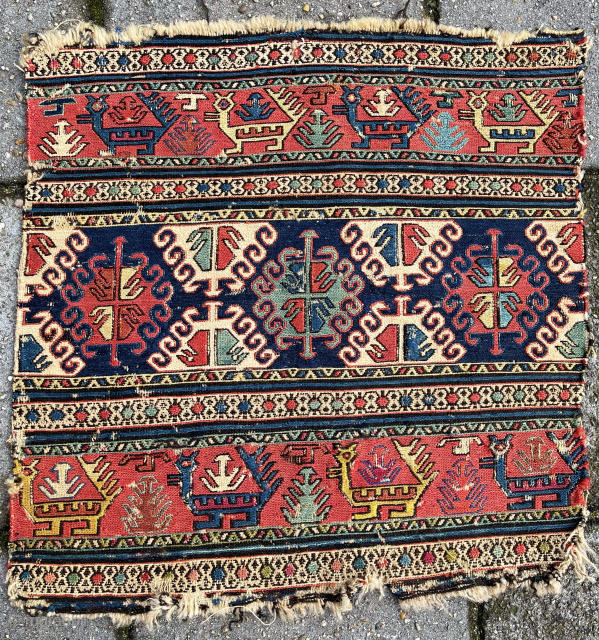 Shahsavan Sumakh panel, 51 x 50 cm., 19th c. Original size, all natural dyes, no repairs done.                