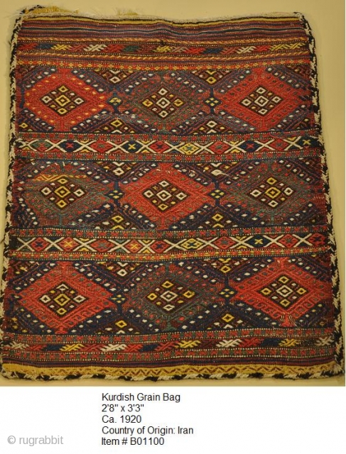 Kurdish Grain Bag
2.08 x 3.03
Ca. 1920
Country of Origin: Iran
Item # B01100                      