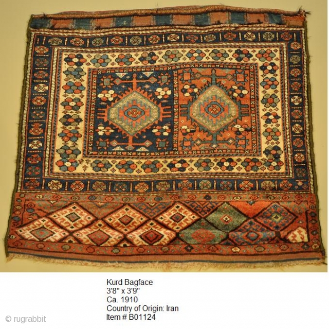 Kurd Bagface
3.08 x 3.09
Ca. 1910
Country of Origin: Iran
Item # B01124                       