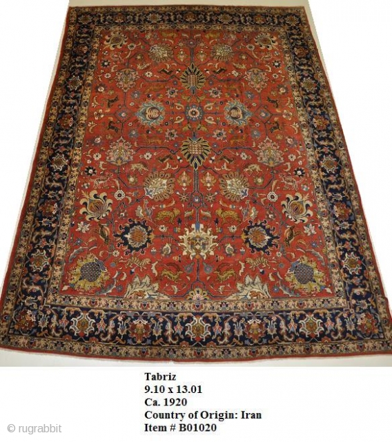 Tabriz
9.10 x 13.01
Ca. 1920
Country of Origin: Iran
Item # B01020                        