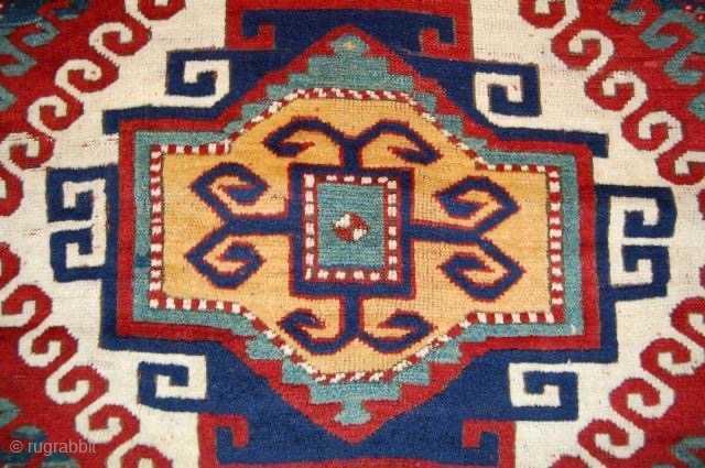 5\'6\"x7\' Kazak, good condition, a few thin areas and minor restorations. Very nice color. Circa 1880.                 