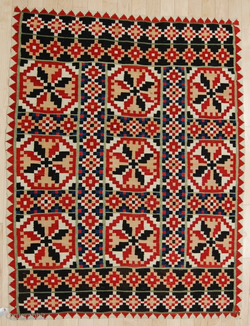 Flat woven cover, Norway. Natural dyes, hand-spun weft. Good condition with a few minor damages, no significant wear. Pre-1900.              