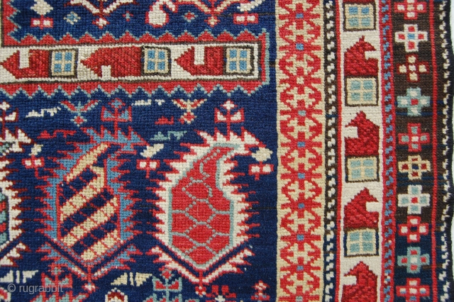 Shirvan, 'Marasali' prayer rug, 3'8"x4'9",  or  110x143 cm    
Decent condition with some localized wear in the field. Original ends with kelim, sides cut and missing 1-2 knot  ...