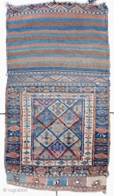 #6762 Antique Jaf Kurd Bag Face Rug 
This circa 1880 Jaffe Kurd Oriental bag rug measures 1 ‘ 10” x 3’ 3 “. It is a bag that has been opened up  ...