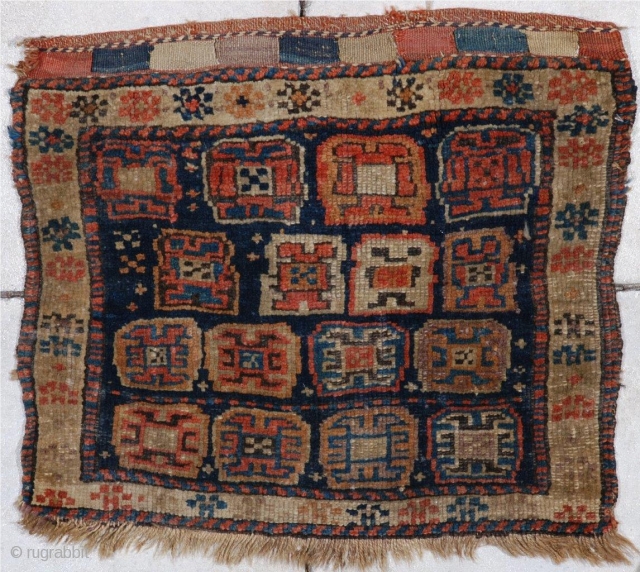 #6948 Antique Kurd Bag Face Rug  This  Kurd bag face measures 2’0” X 1’9”.  It is a lovely, full pile bag face with a wonderfully finished closure end in  ...