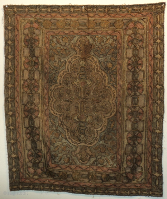 #7634 Ottoman Metal Tapestry 
$4,500.00
Size: 3’2″ X 3’9″
(97 x 118 cm)
Age: 19th century
https://antiqueorientalrugs.com/product/7634-ottoman-metal-tapestry/                    