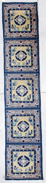 #5996 Antique Ningxia Runner 2’6 x 12’6 for sale by carpet dealer Mosby Antique oriental Rugs in Sarasota Florida. This is a 19th century Ningxia Chinese Meditation Carpet. It measures 2’6” x  ...