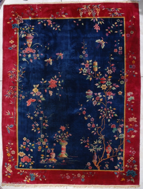 #7133 Antique Art Deco Chinese Rug 8’9″ x 11’8″
This circa 1920 Art Deco Chinese Oriental carpet measures 8’9” X 11’8”. It has a uni-directional floral design with a very interesting twist…some of  ...