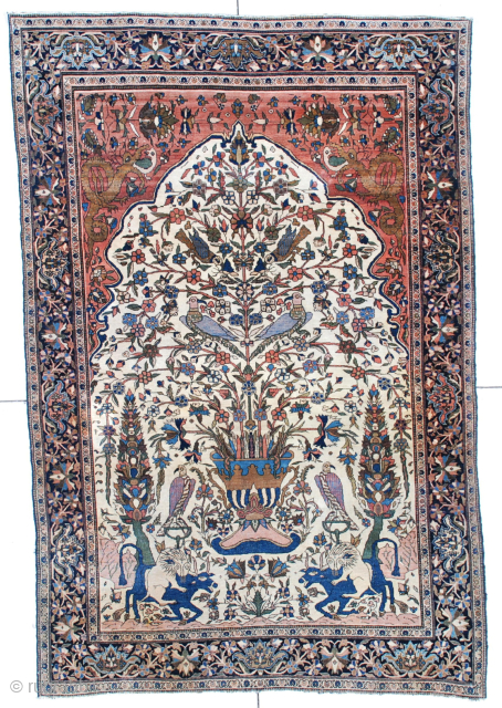 Antique Fereghan Sarouk Rug 4’3″ X 6’5″ #5942
This circa 1880 Fereghan Sarouk Persian Oriental Rug Measures 4’3″ X 6’5″. It has a beautiful design of a vase from which a bird covered  ...