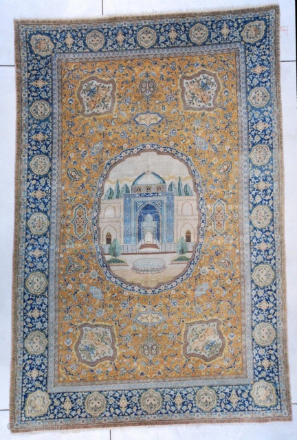 #7384 Antique Hadji Lili Tabriz Persian Rug
This circa 1910 Hadji Lili Tabriz measures 6’3” X 9’8” (192 x 298 cm). It has a deep apricot field completely covered in meandering flowers and  ...