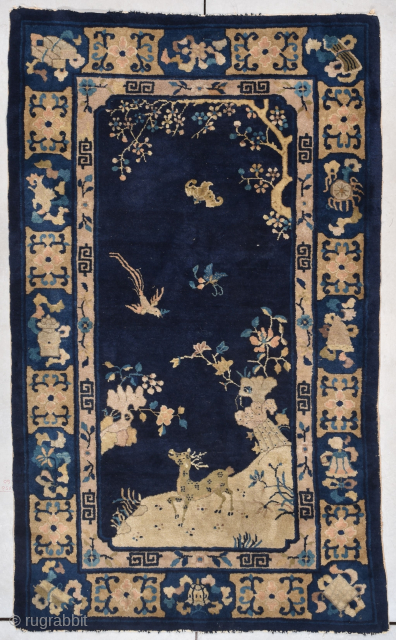 This 4th quarter 19th century Peking Chinese Oriental rug #7809 measures 4’0” X 6’9” (122 x 213 cm). It is a very nice little Peking rug with a charming bucolic scene of  ...