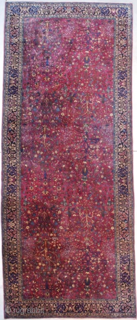 #7549 Antique Sarouk Persian Oriental Rug 6’11” X 14’3″
This circa 1910 antique Sarouk Oriental Rug measures 6’11” X 14’3” (216 x 435 cm). This beautiful deep mahogany red Sarouk is 99.5% full  ...