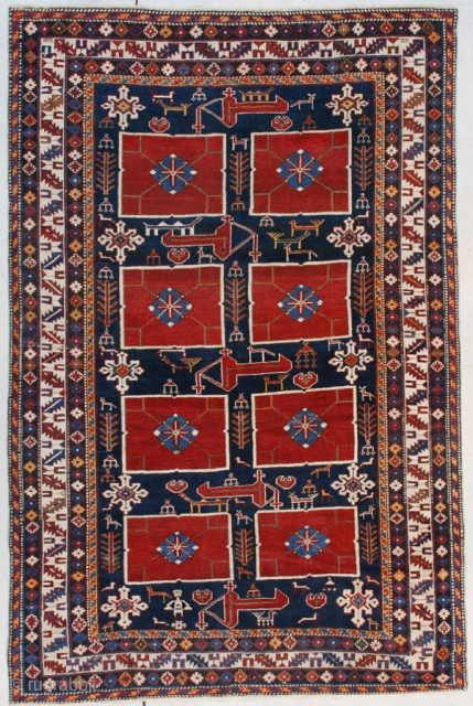 This third or fourth quarter 19th century Karagashli rug #7528 measures 4’2” X 6’3” (128 x 192 cm). Although the rug is only 4’ x 6’,  it could be considered over-sized  ...