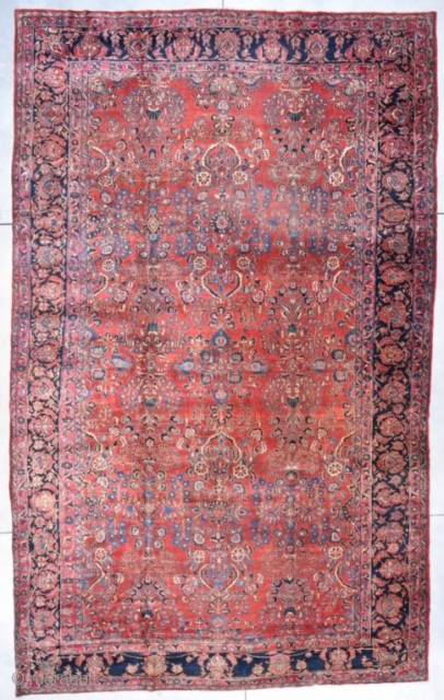 #7763 Sarouk

This circa 1920 palace size Sarouk measures 11’0” X 17’10” . It has a maroon colored field with an all over design and a small center medallion. The major border has  ...