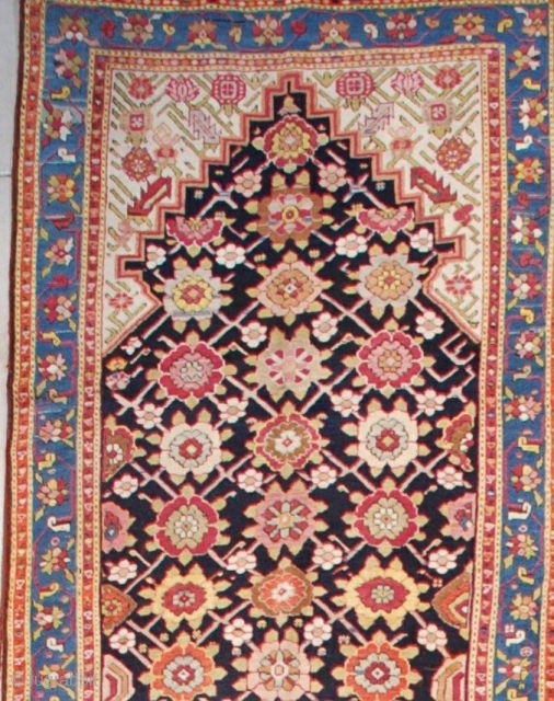 This first half 19th century Karabaugh antique Oriental Rug runner #7628 measures 3’5”  X 16’2” ( 106 x 494 cm). It has a really lovely Minekani design. The flowers are done  ...