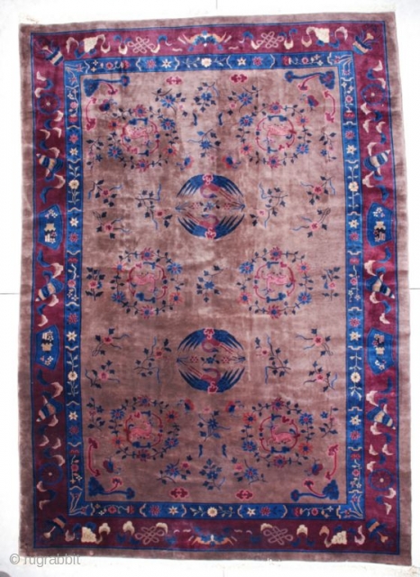 6776 Art Deco Chinese Rug
This circa 1910 Mandarin quality Art Deco Chinese rug measures 10’0” X 14’3”. It has a milk chocolate colored field with two pairs of circling cranes in two  ...