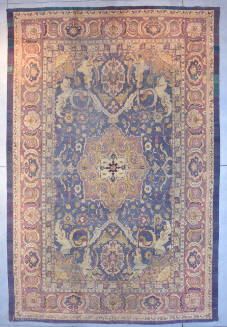 This circa 1880 Agra handmade wool Oriental Rug #8155 measures 9’10” X 14’7”. I honestly cannot put a name on the background color of this rug. It is some shade of blue  ...