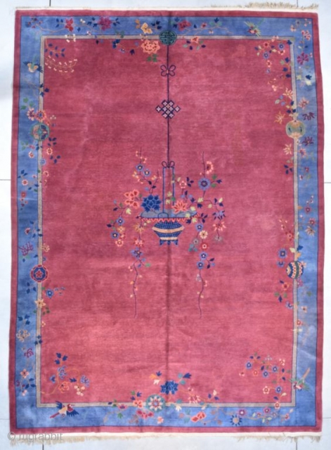 This circa 1900 oversized Mandarin Chinese Oriental Rug in an Art Deco design measures 10’0” X 13’6” ( 304 x 414 cm). It is a very attractive palace sized Mandarin Chinese Carpet  ...