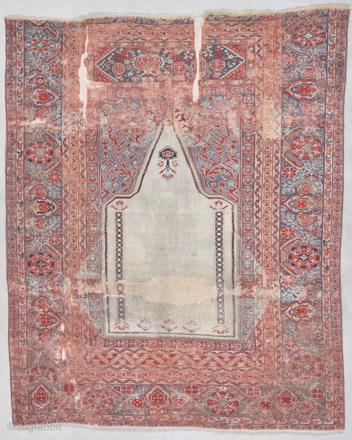 Antique Ghiordes Rug 3’7” X 4’6 #7892
This very antique 17th-18th century Ghiordes (Ghordez) rug measures 3’7” X 4’6”. The image says it all! In my opinion the rug is around 350 years  ...