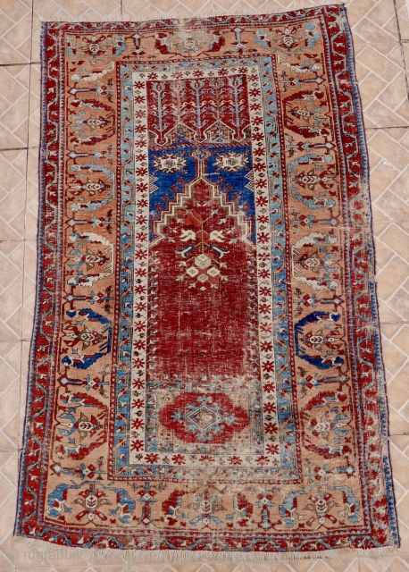 A Ladik/Fertek Prayer Rug, Nigde region, central Anatolia,  6ft x 3.7 ft. (182 x 114 cm.)  Circa 1800. This Tulip Ladik/Fertek rug is divided in four sections with a central  ...