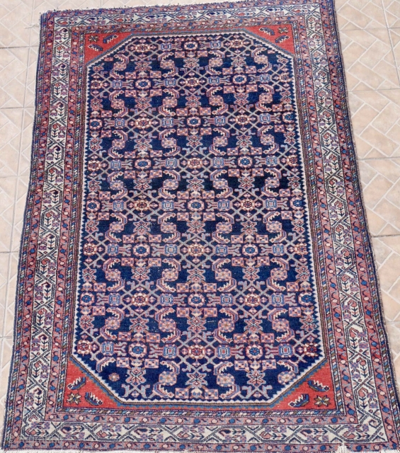 Antique Endjelas/Enjelas rug, 6.4 x 4.6ft. circa 1900,  from  Simin-e Abaru, a village with flat stone houses, south of Hamadan. Enjelas rugs are generally considered mere utility rugs. Hence, the  ...