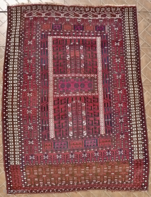 Saryk Ensi with cotton highlights, 4 ft x 5.4ft (122 x 165 cm) around 1900                  