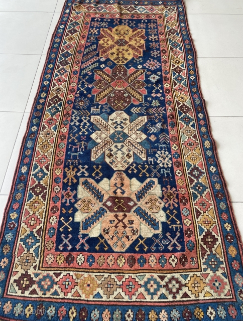 Museum quality Kazakh carpet from Caucasus with excellent condition. Extremely well dyed wool yarns. Charming great design. Available. 19th Century 117x260 cm.           