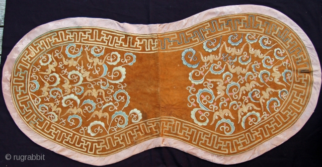 Rare  Central Asian Saddle Cover,  silk embroidery chain stitch on fine leather,
59" X 28"[150 X 72cm]This piece served as a decorative cover, placed directly on the back of the horse  ...